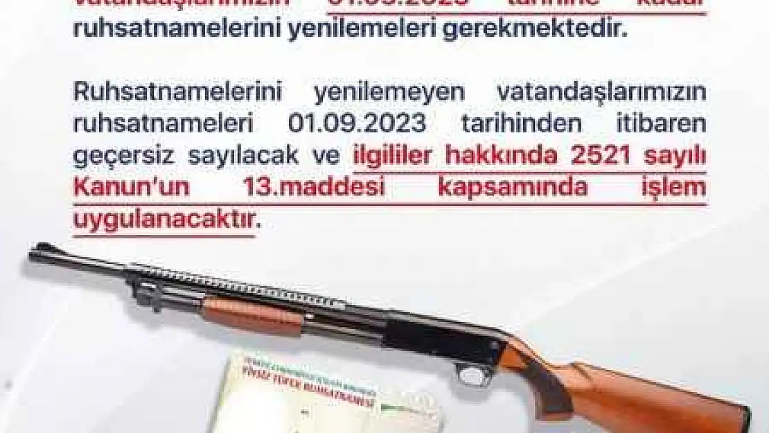 Adıyaman Valiliğinden Yivsiz Tüfek Ruhsat Uyarısı