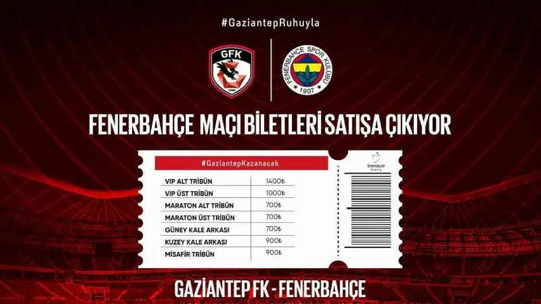 Gaziantep FK-Fenerbahçe maçı biletleri satışta