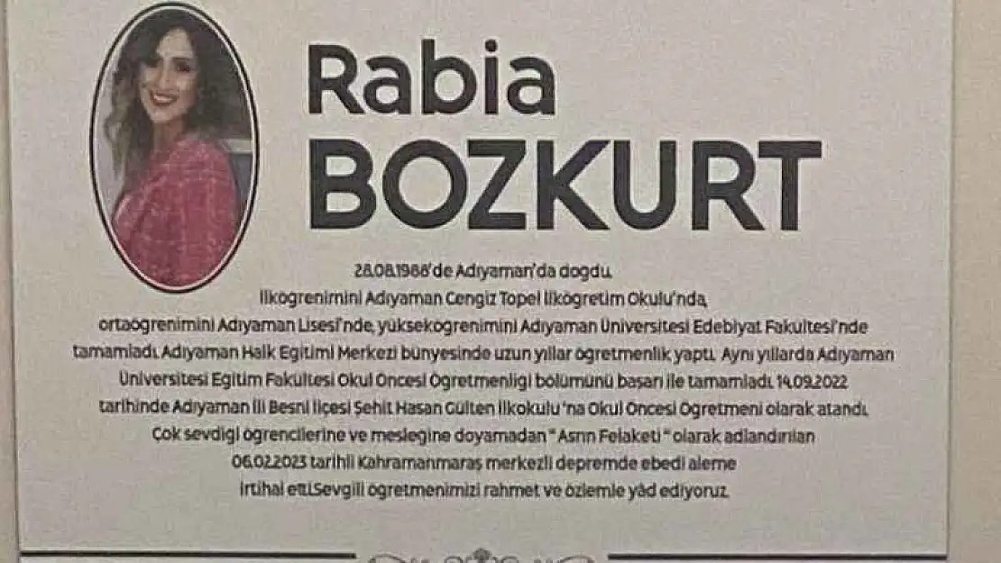 Öğretmen Rabia Bozkurt'un ismi yaşatılacak