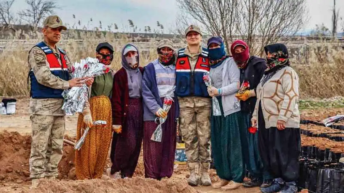 Siirt'te jandarma kadınlara karanfil dağıtarak günlerini kutladı