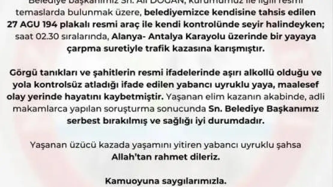 Nizip Belediye Başkanı Doğan'ın çarptığı yaya hayatını kaybetti
