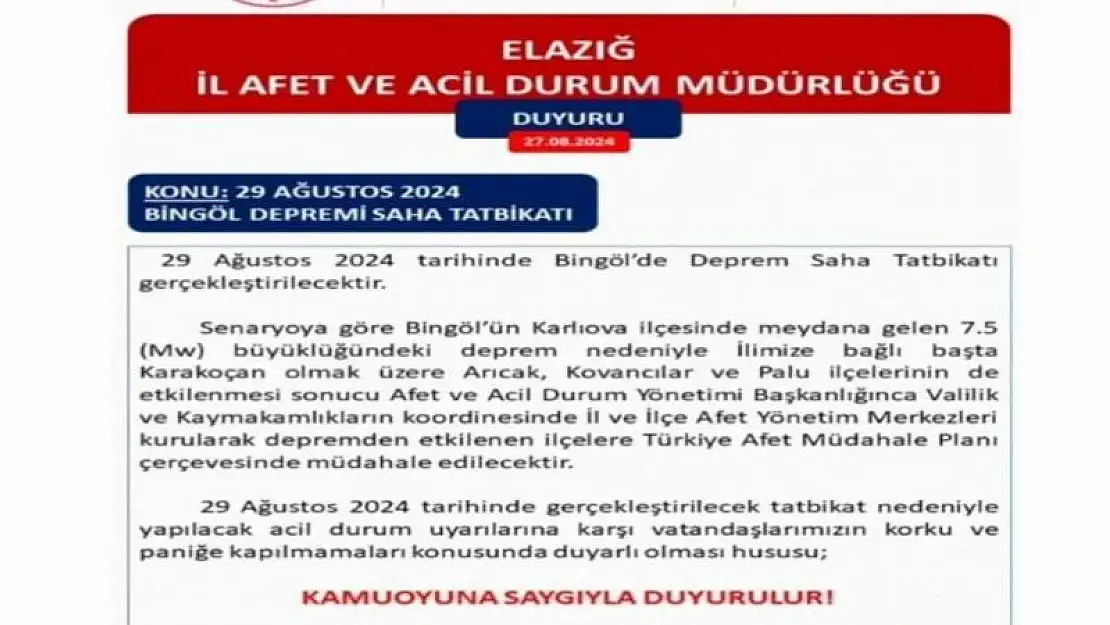 7.5 şiddetinde deprem saha tatbikatı gerçekleştirilecek