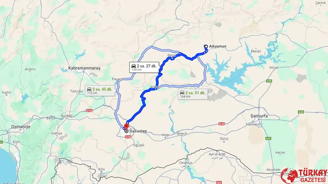 Adıyaman Gaziantep arası kaç km? Otomobil, tren, otobüs ve uçakla kaç saat?