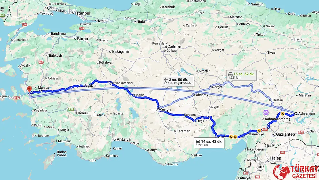 Adıyaman İzmir arası kaç km? Otomobil, tren, otobüs ve uçakla kaç saat?