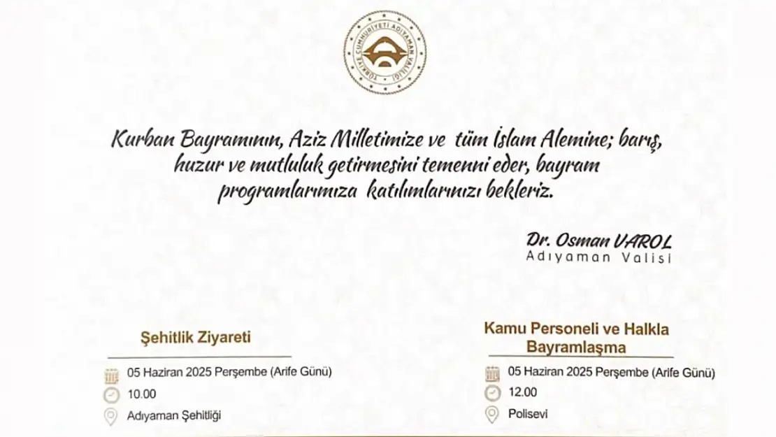 Adıyaman Valiliği Kurban Bayramı programını duyurdu