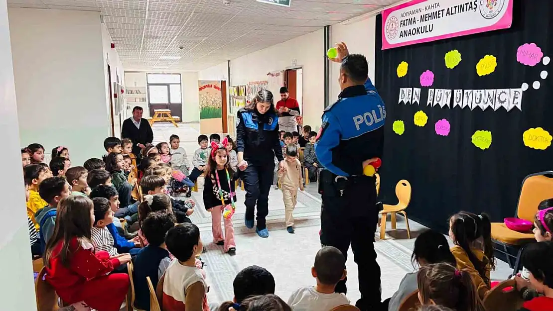 Adıyaman Kahta'da emniyet birimleri anaokulu öğrencilerine polislik mesleğini tanıttı