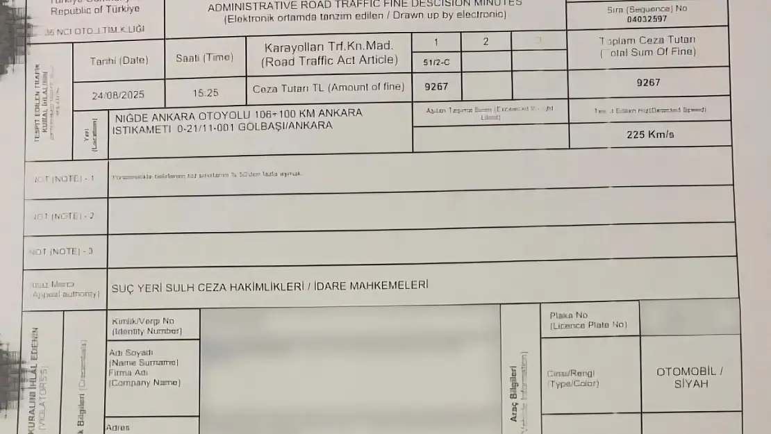 Bakan Uraloğlu'na radar cezası
