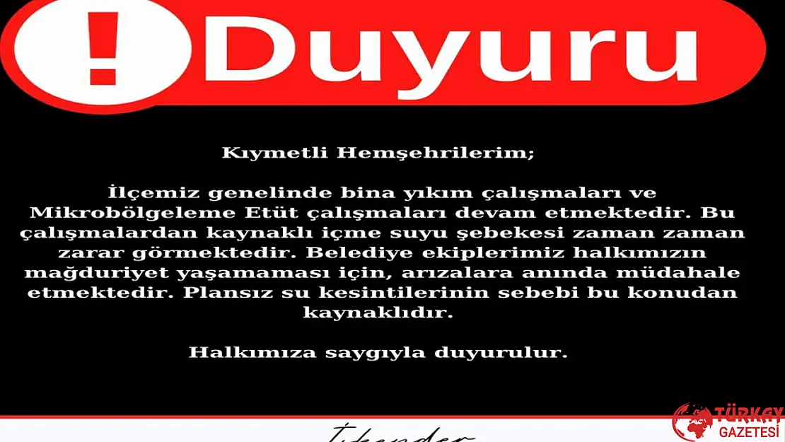 Başkan Yıldırım su kesintisiyle ilgili duyuru yaptı