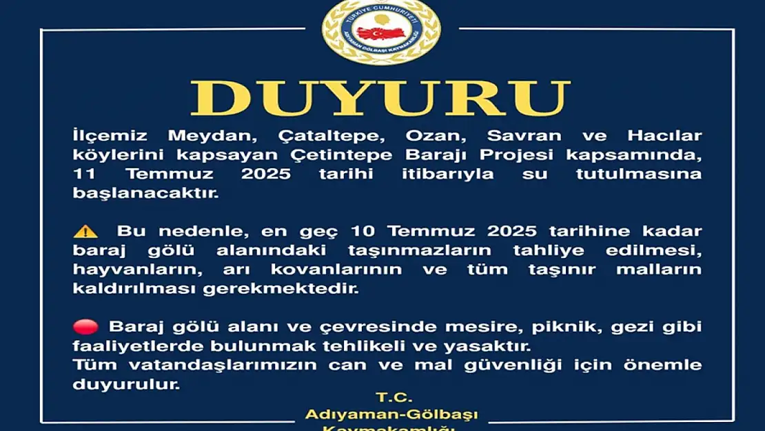 Gölbaşı Kaymakamlığından önemli uyarı!
