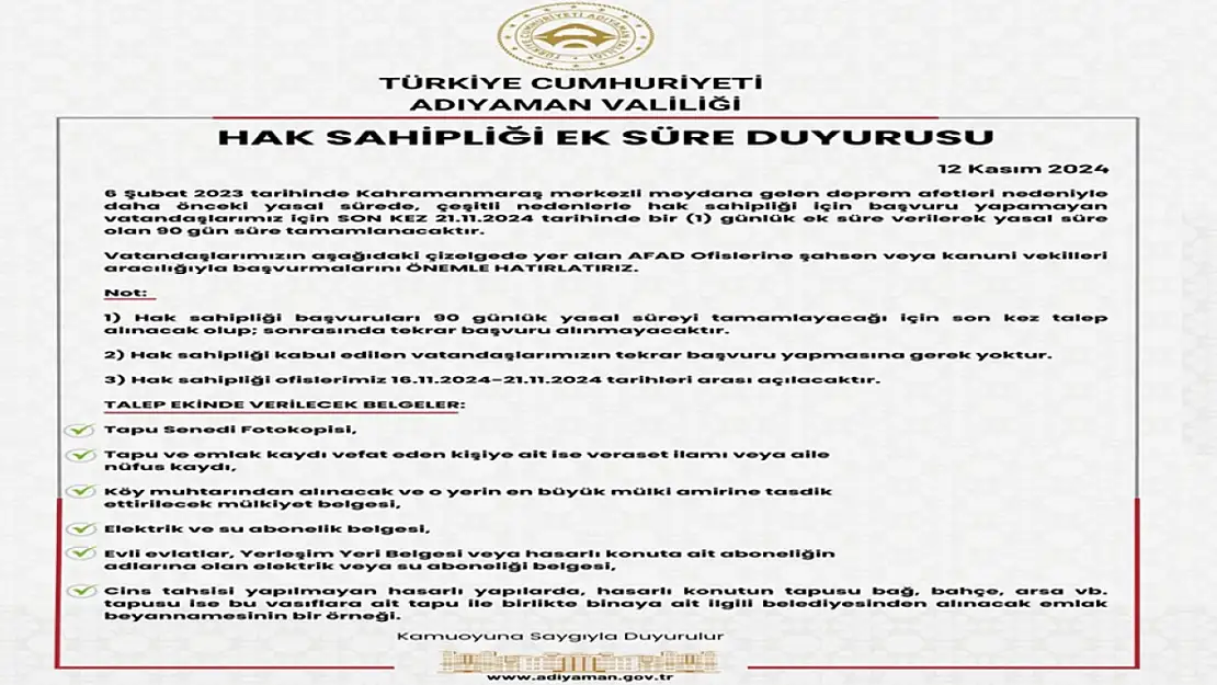 Hak sahipliği için son fırsat