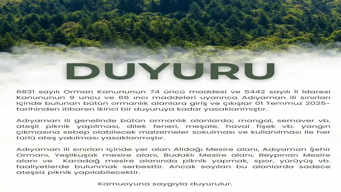 Önemli Uyarı: Adıyaman'da giriş yasaklandı