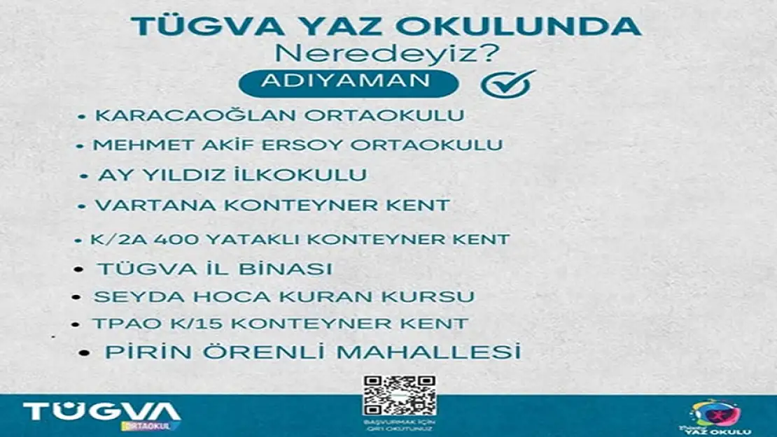 TÜGVA Adıyaman Yaz Okulu Kursları başlıyor