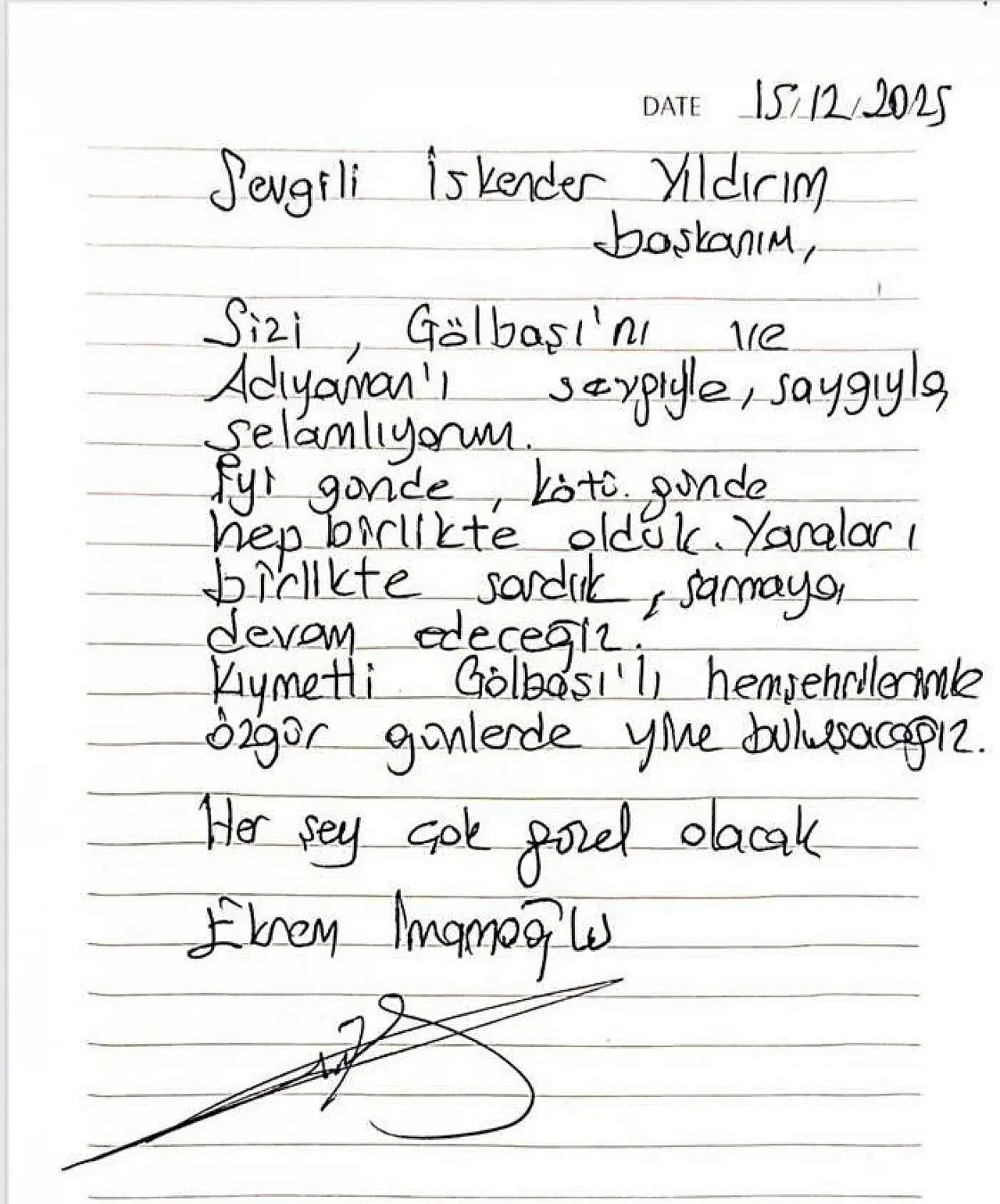 Ekrem İmamoğlu'ndan İskender Yıldırım'a mektup