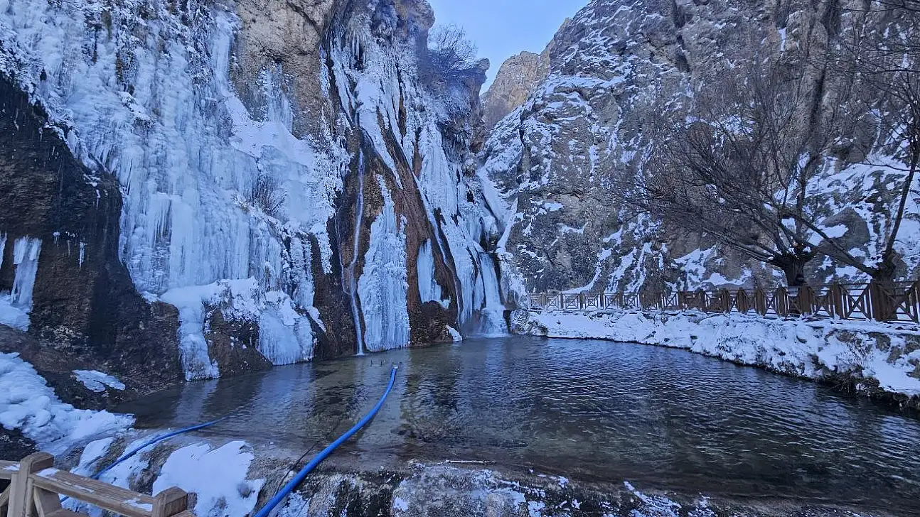 Malatya'da Gürpınar Şelalesi buz tuttu