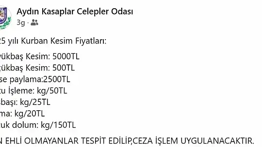 Aydın'da kurban kesim ücretleri belli oldu