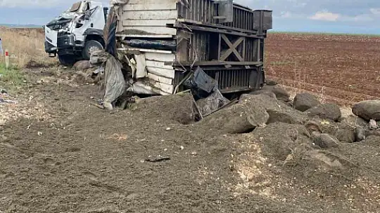 Devrilen kamyonun sürücüsü yaralandı