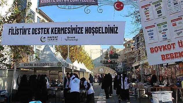 Cizre'de Gazze yararına yardım çadırı kuruldu