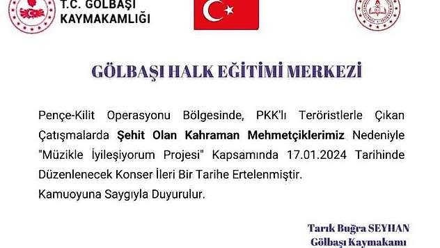 Gölbaşı'nda düzenlenecek konser ileriki bir tarihe ertelendi