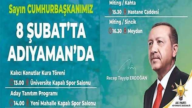 Cumhurbaşkanı Recep Tayyip Erdoğan Adıyaman'a geliyor