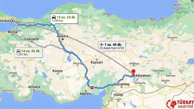 Adıyaman İstanbul arası kaç km? Otomobil, tren, otobüs ve uçakla kaç saat?