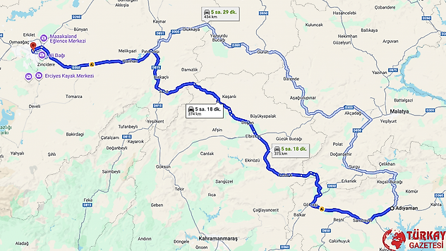 Adıyaman Kayseri arası kaç km? Otomobil, tren, otobüs ve uçakla kaç saat?