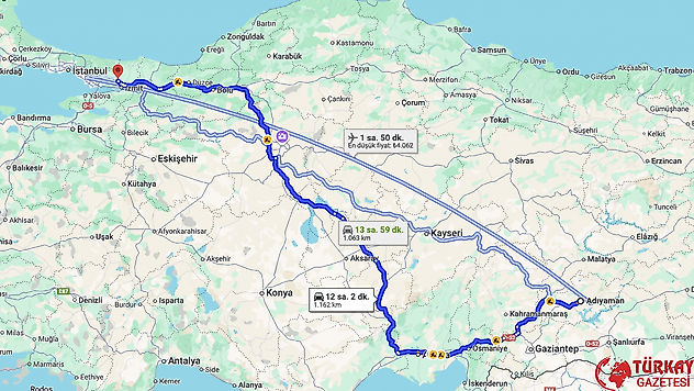 Adıyaman Kocaeli arası kaç km? Otomobil, tren, otobüs ve uçakla kaç saat?