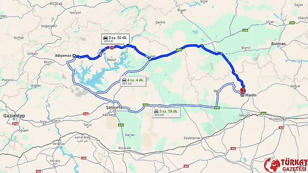 Adıyaman Mardin arası kaç km? Otomobil, tren, otobüs ve uçakla kaç saat?