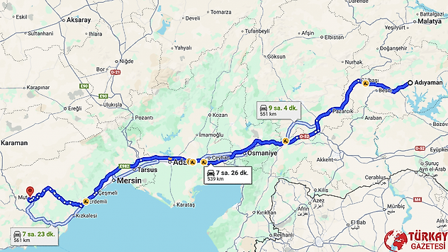 Adıyaman Mersin arası kaç km? Otomobil, tren, otobüs ve uçakla kaç saat?