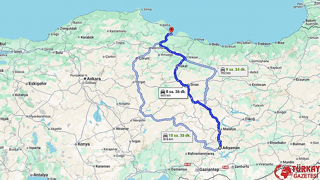 Adıyaman Samsun arası kaç km? Otomobil, tren, otobüs ve uçakla kaç saat?