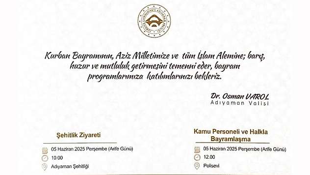 Adıyaman Valiliği Kurban Bayramı programını duyurdu