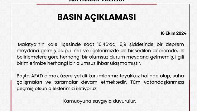 Adıyaman Valiliğinden deprem açıklaması