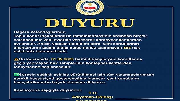 Gölbaşı Kaymakamlığı Uyardı: 1 Eylül'de konteynerler boşaltılacak