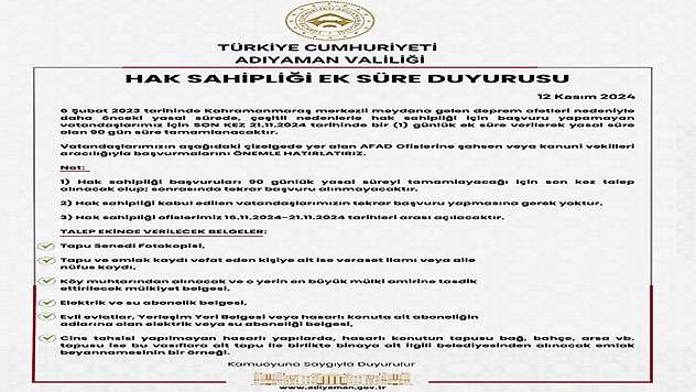 Hak sahipliği için son fırsat