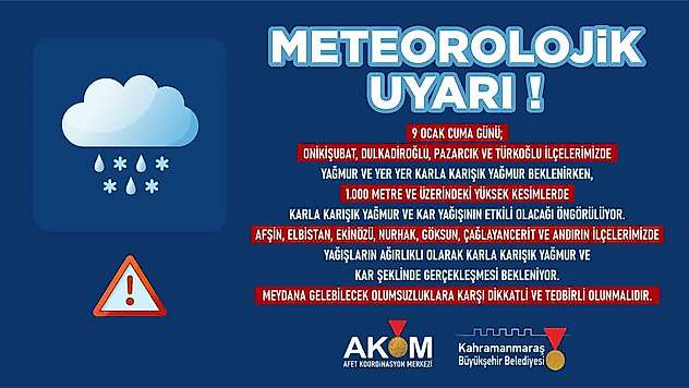 Kahramanmaraş için yağış uyarısı