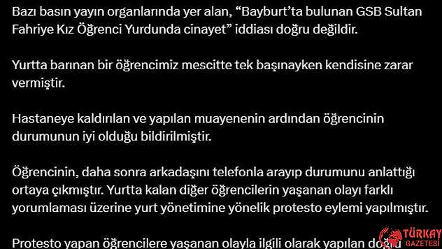 KYK, Bayburt'ta yurtta cinayet işlendiği iddiasını yalanladı