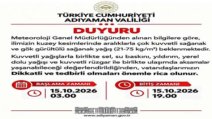 Adıyaman Valiliğinden meteorolojik uyarı
