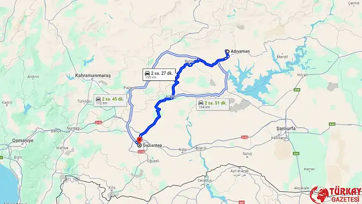 Adıyaman Gaziantep arası kaç km? Otomobil, tren, otobüs ve uçakla kaç saat?