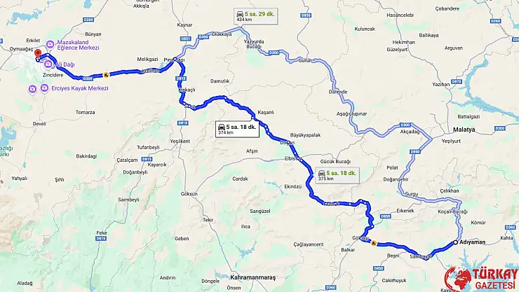 Adıyaman Kayseri arası kaç km? Otomobil, tren, otobüs ve uçakla kaç saat?