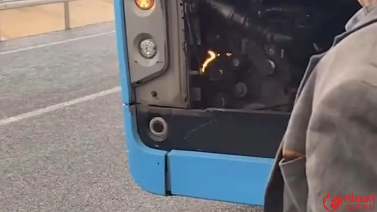 Diyarbakır'da bir vatandaş, otobüste çıkan yangını üfleyerek söndürmeye çalıştı