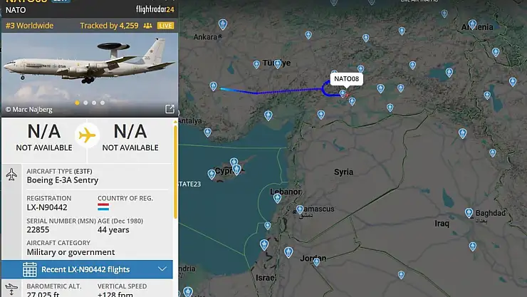 NATO'ya ait erken uyarı ve gözlem uçağı Adıyaman semalarında görüntülendi