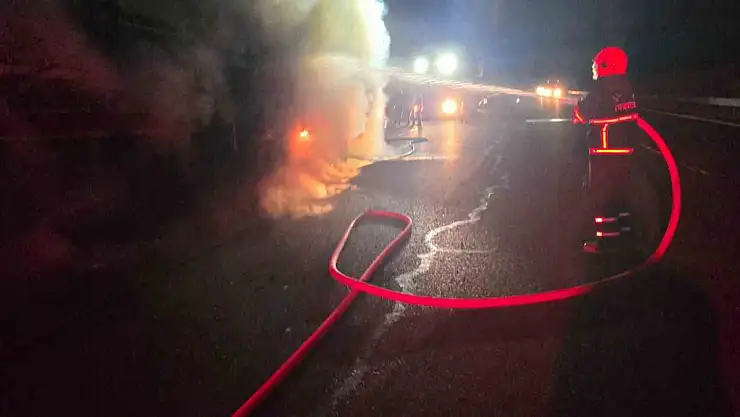 Şanlıurfa'da salça yüklü tır alev alev yandı