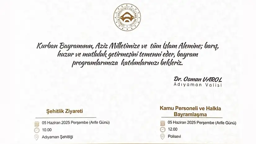 Adıyaman Valiliği Kurban Bayramı programını duyurdu