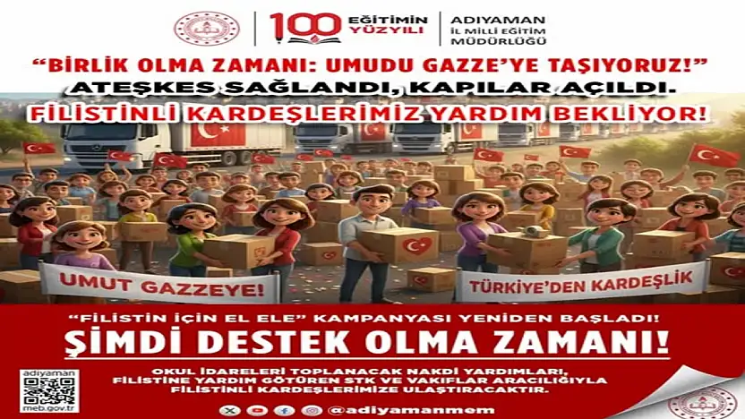 Adıyaman Milli Eğitim Müdürlüğü Gazze'ye yardım kampanyası başlattı