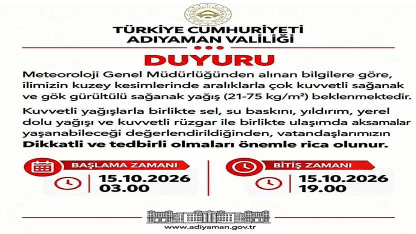 Adıyaman Valiliğinden meteorolojik uyarı