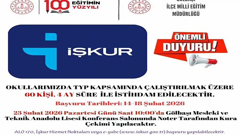 Gölbaşı'nda TYP Kapsamında 60 kişi işe alınacak