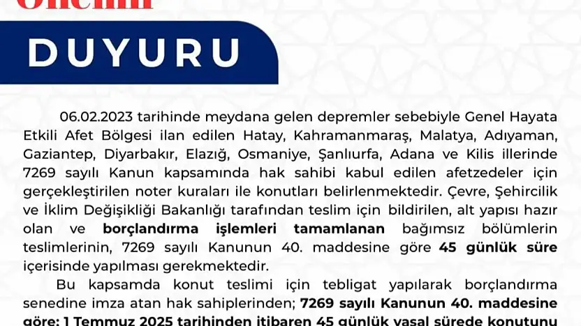 Kahta Kaymakamlığından önemli duyuru: Son Gün 14 Ağustos 2025
