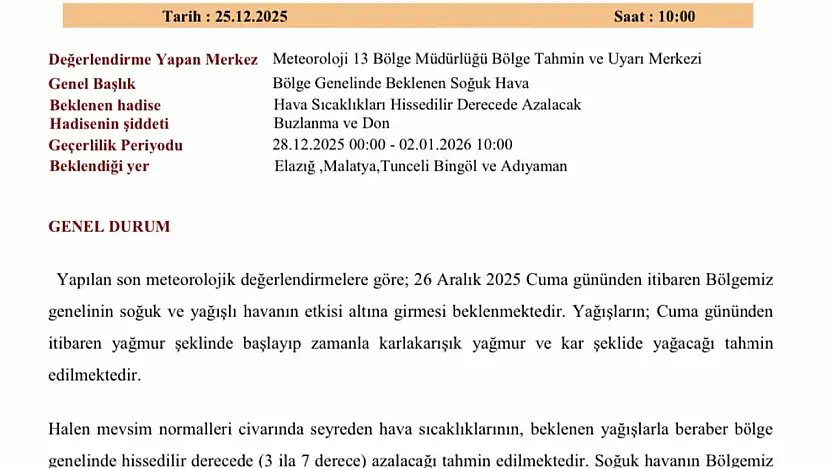 Meteorolojiden adıyaman ve 4 il için uyarı