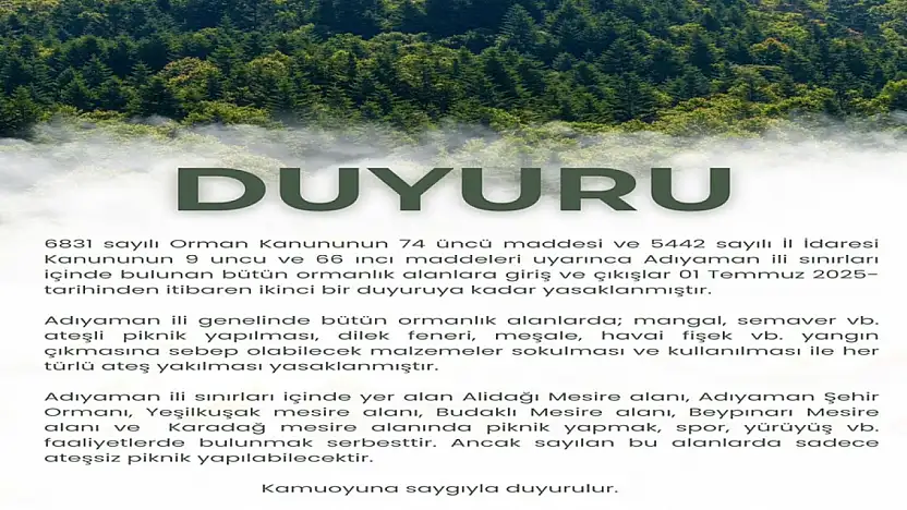 Önemli Uyarı: Adıyaman'da giriş yasaklandı