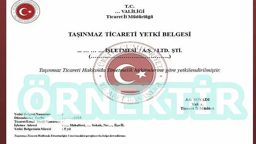 Ticaret İl Müdürlüğü'nden İkinci El Taşınmaz Ticareti Yetki Belgesi düzenlene duyurusu