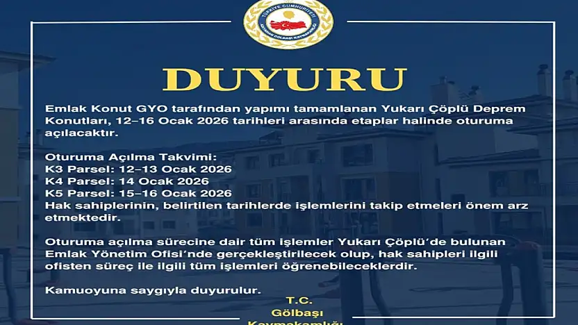 Yukarı Çöplü Deprem Konutları oturuma açılıyor